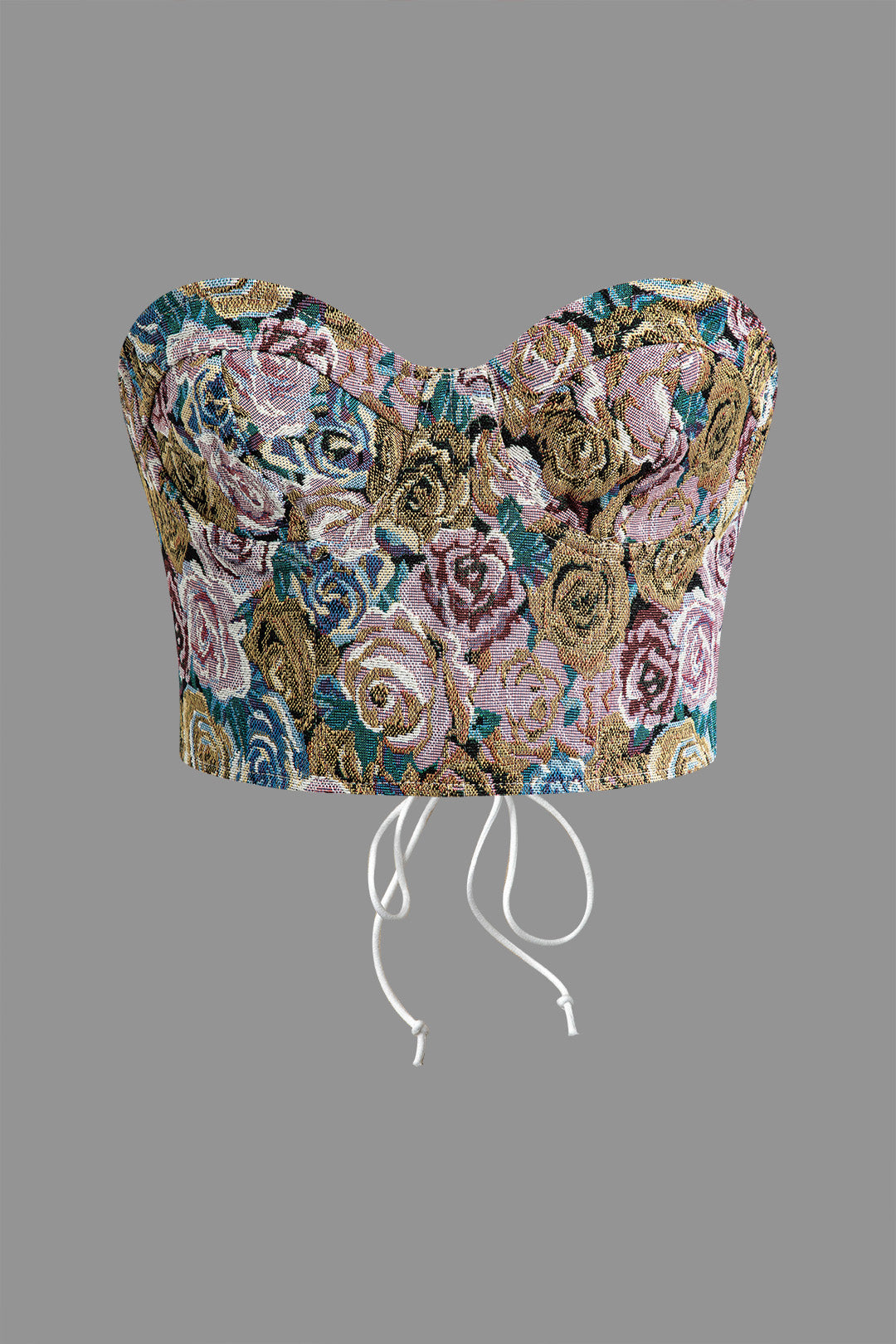 Floral Pattern Braided Tie Bustier Tube Top