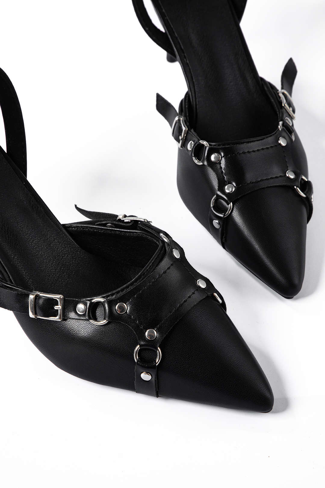 Faux Leather Pointed Toe Mid Heels