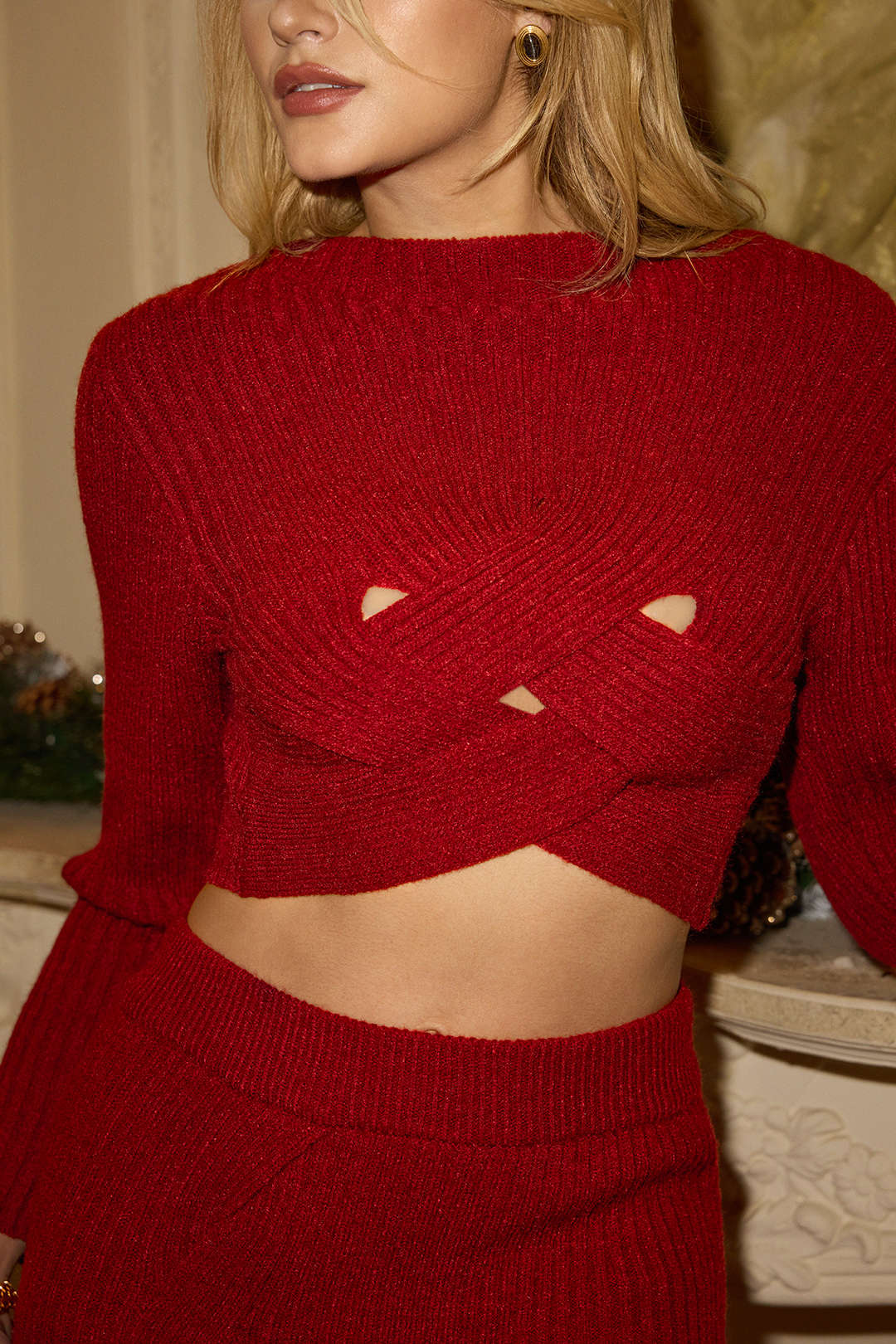 Gekreuzter Pullover Long-Mischung Top