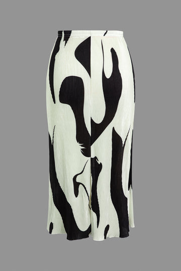 Abstract Print Textured Midi Skirt