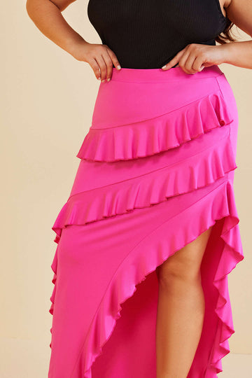 Plus Size Layered Ruffle Split Skirt