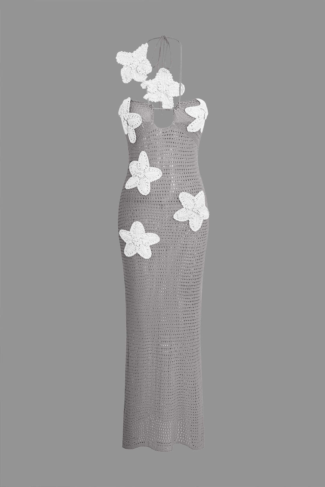 3D -Blumenkreuzstrick Maxikleid