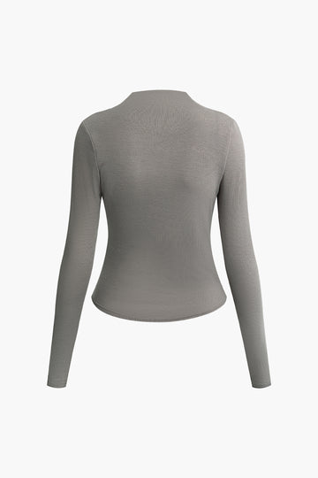 Solid Mock Neck Ruched Long Sleeve Top
