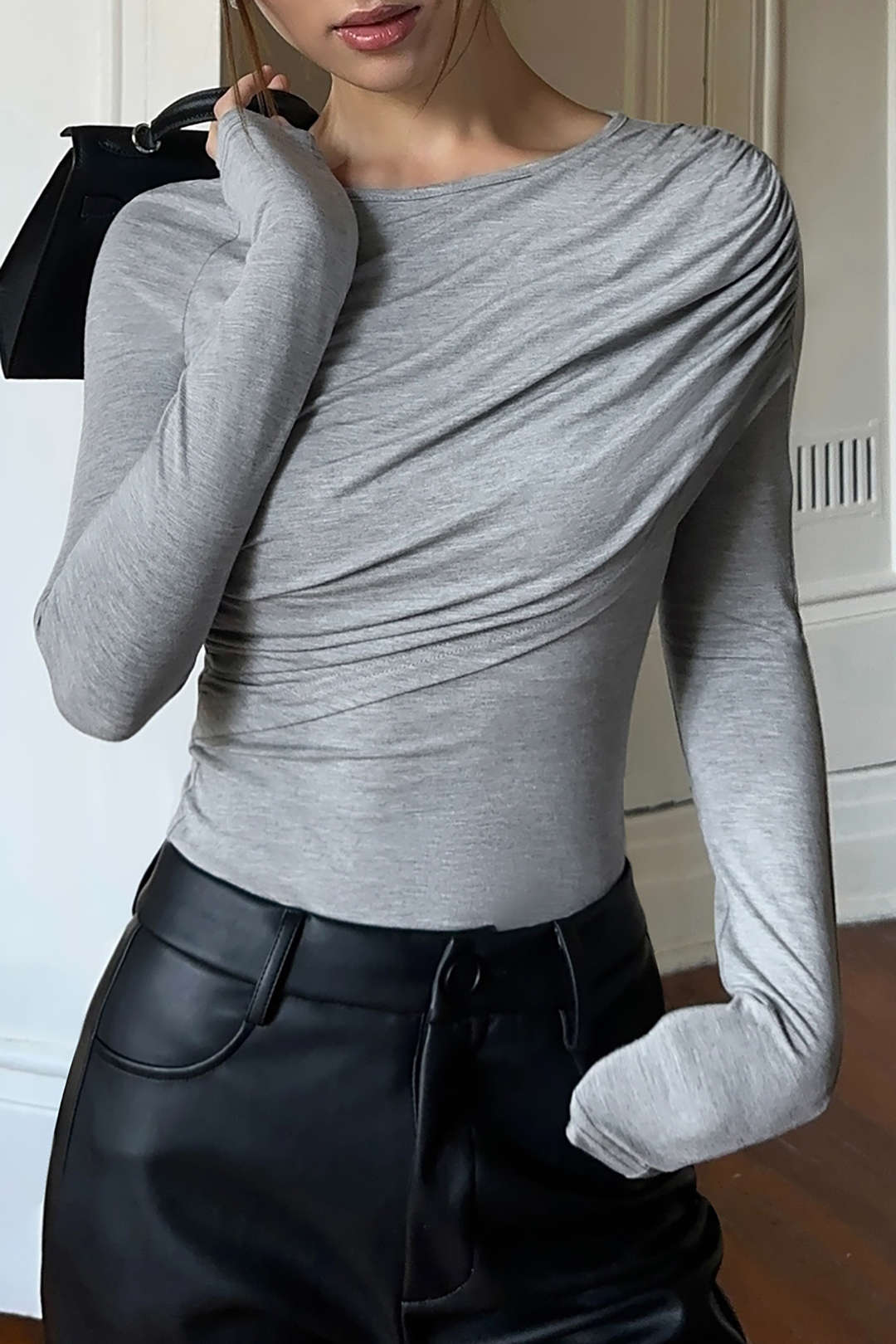 Layered Ruched Long Sleeve Top