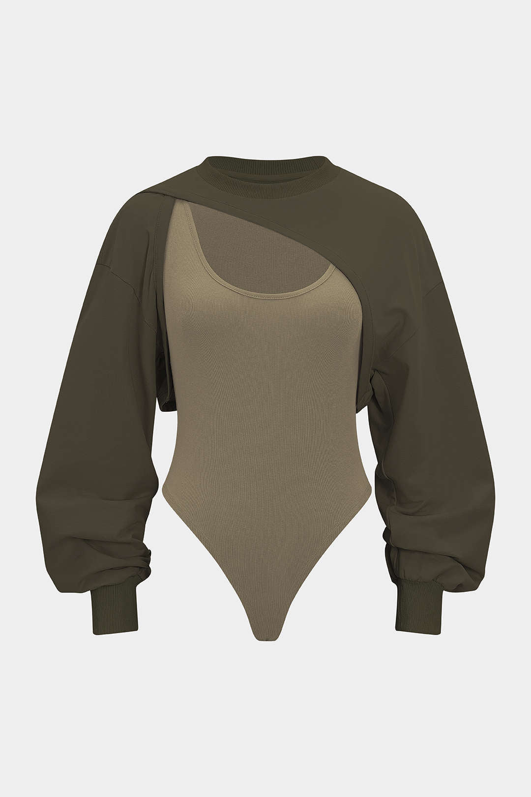 Cut Out Contrast Long Sleeve Bodysuit