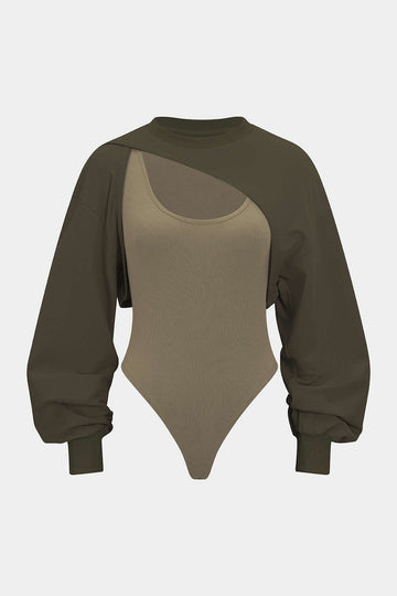 Cut Out Contrast Long Sleeve Bodysuit