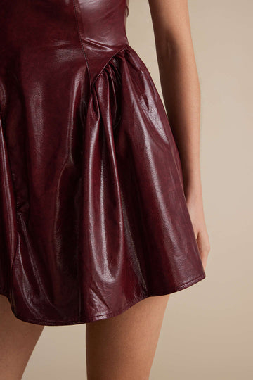 Faux Leather V-neck Ruched Mini Dress