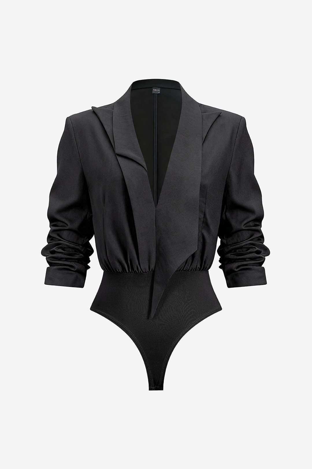 Notched Lapel Asymmetrical Long Sleeve Bodysuit