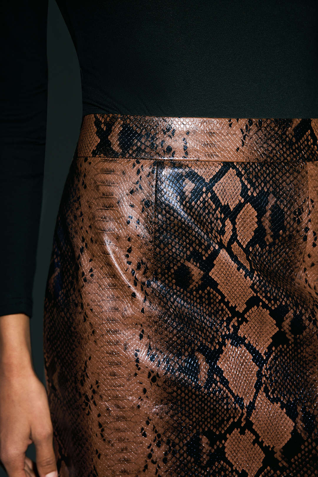 Snake Skin Print Faux Leather Skirt