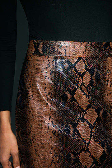 Snake Skin Print Faux Leather Skirt