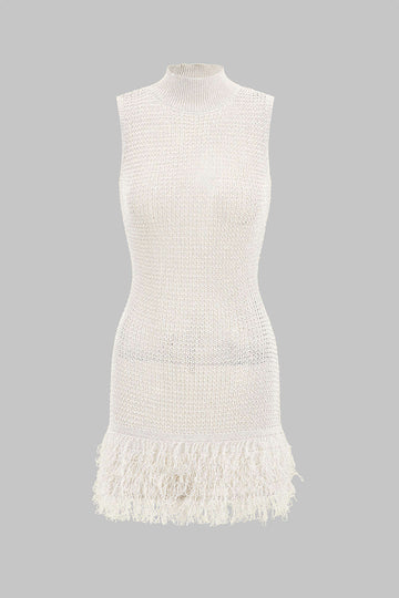Knit Fringe Sleeveless Dress