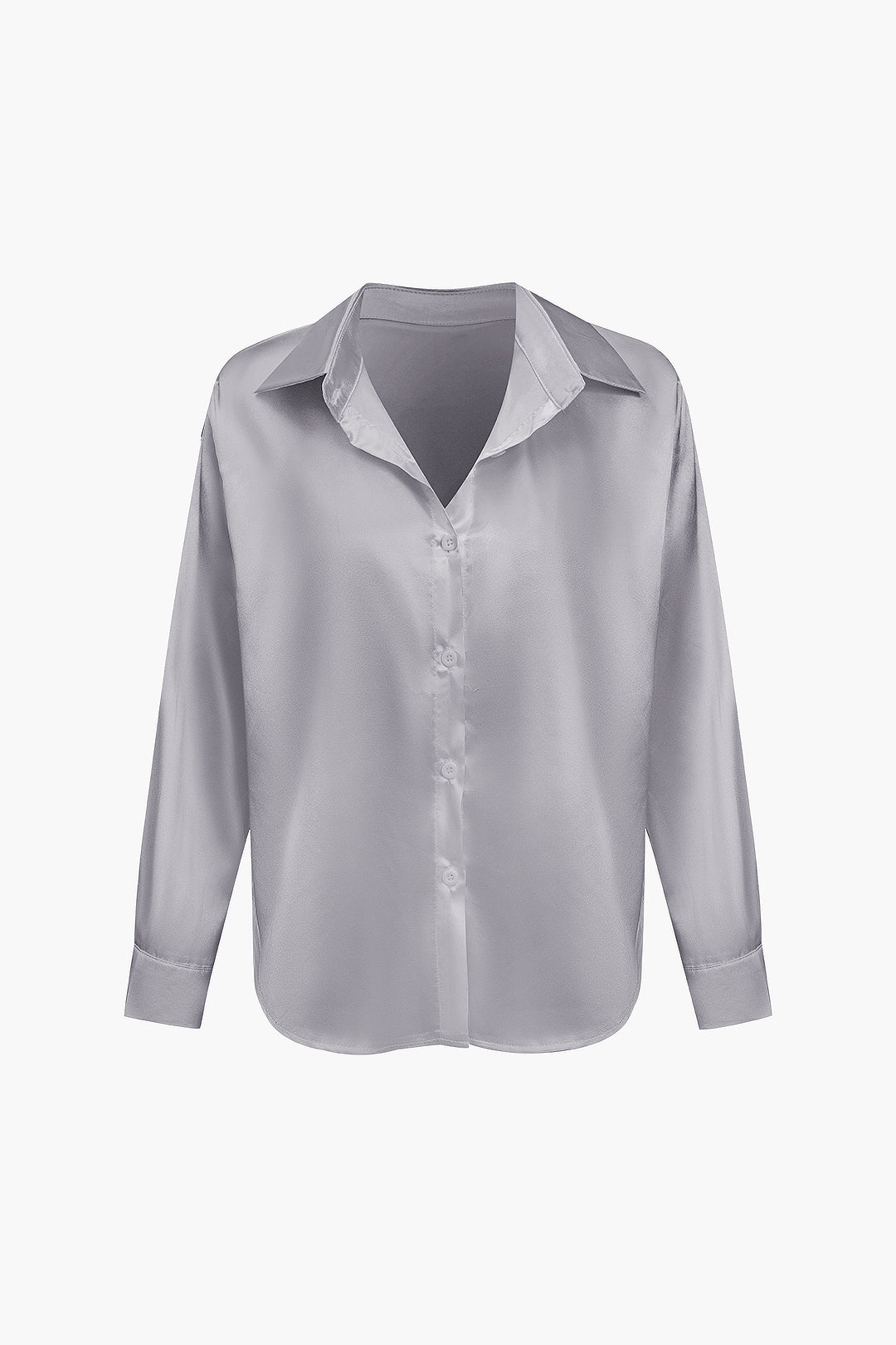 Basic Solid Satin Long-Sleeve Shirts