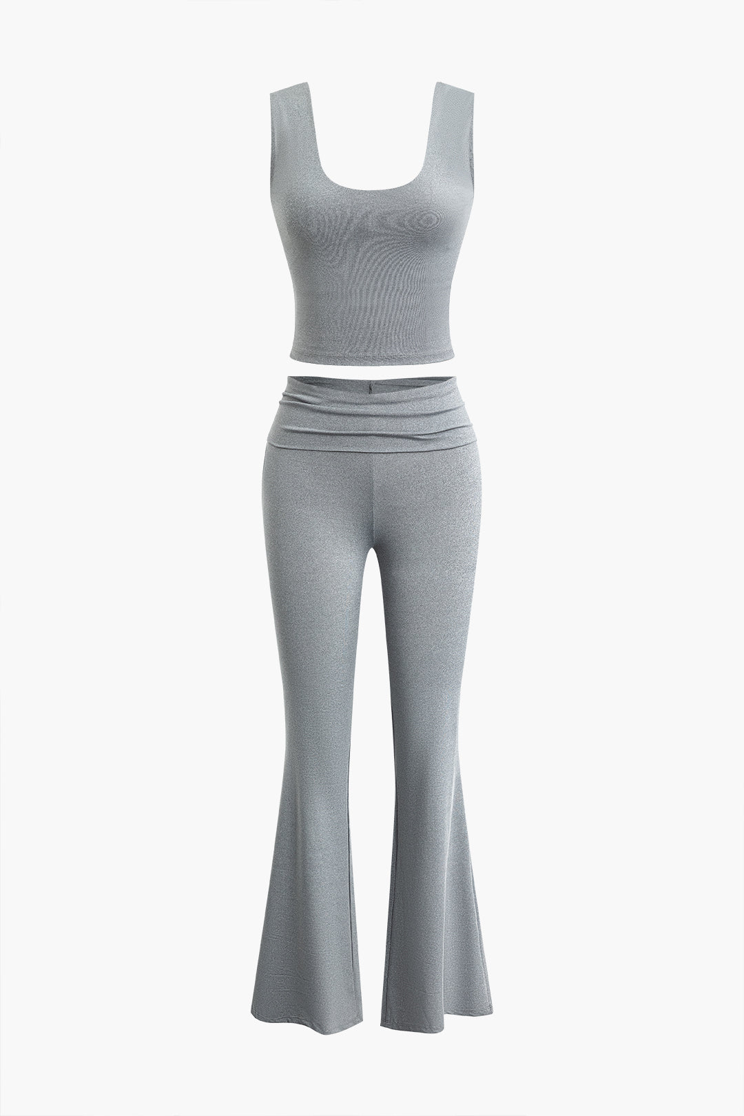 Basic Solid Tank Top And Flare Leg Pants Set