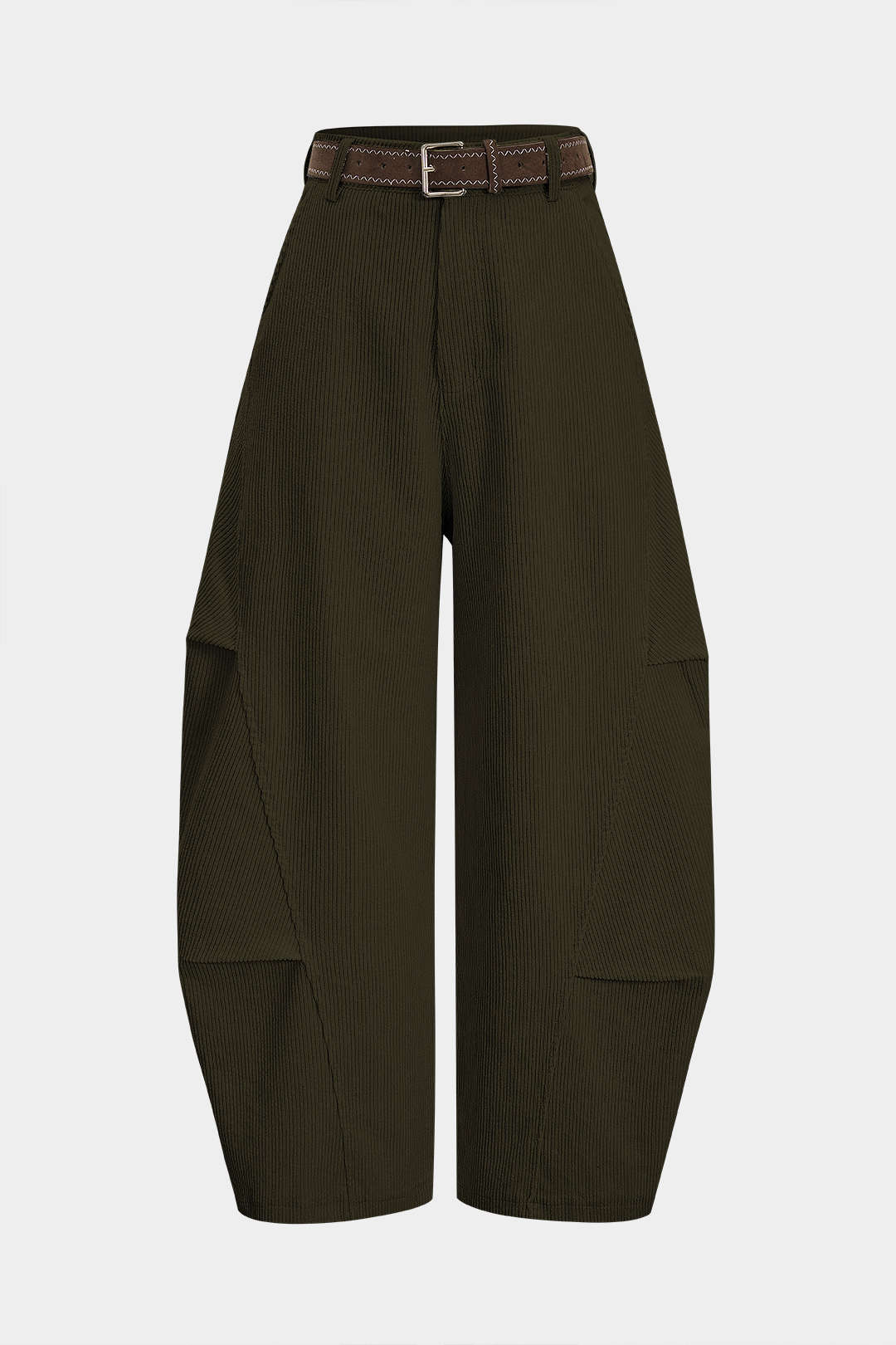 Corduroy Belted Ruched High Waist Wide Leg Pants