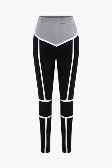 Colorblock Reißverschluss mit Kapuze und hoch taillierter Leggings Set