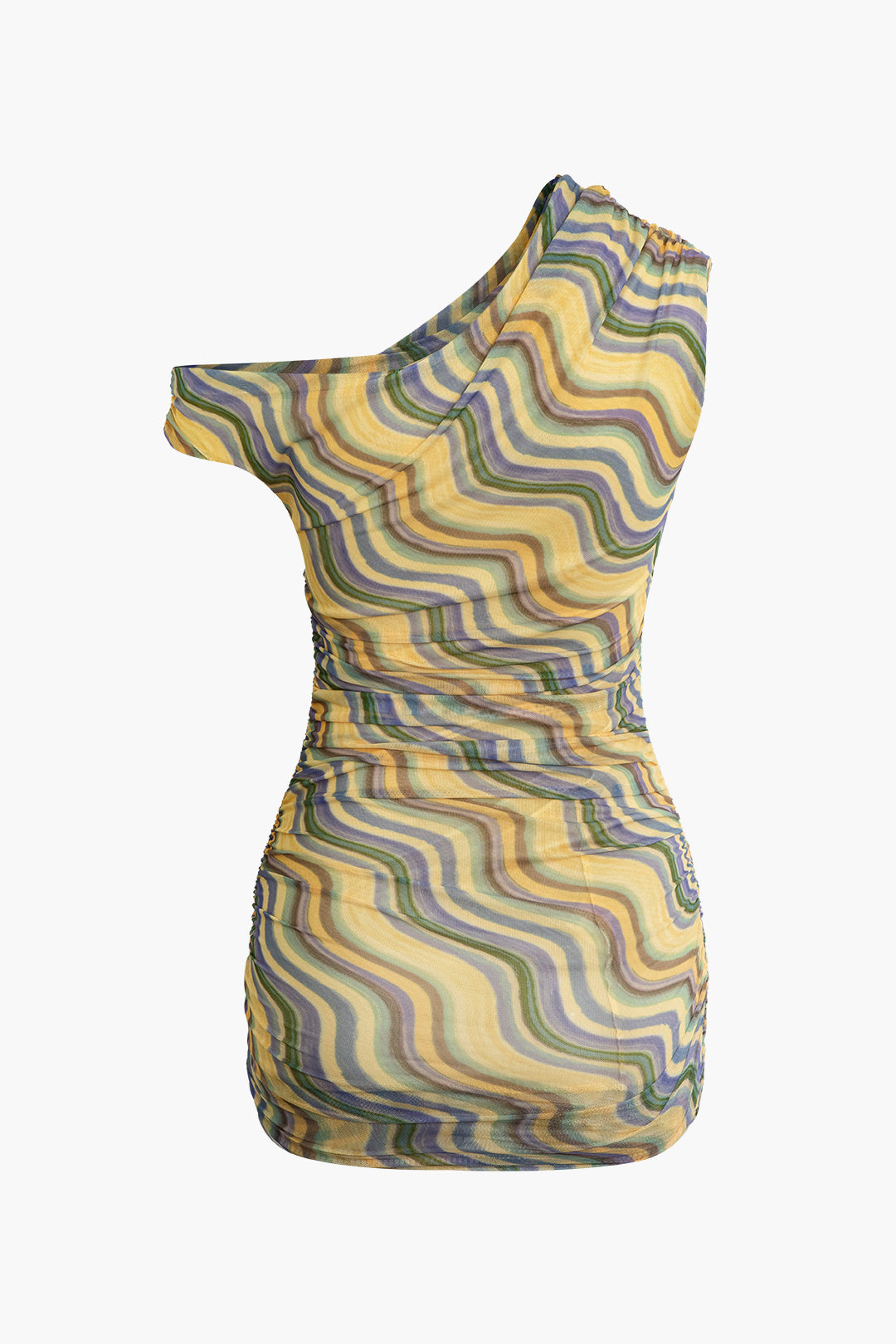 Abstract Print Asymmetric Mesh Mini Dress