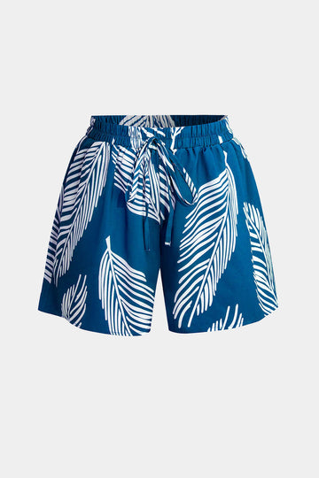 Blattdruck -Kordel -Shorts Set