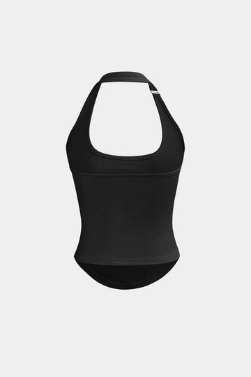 Bażiku Solid Halter Curved Hem Tank Top