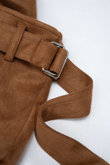 Suede Asymmetrical Strappy Belted Skirt