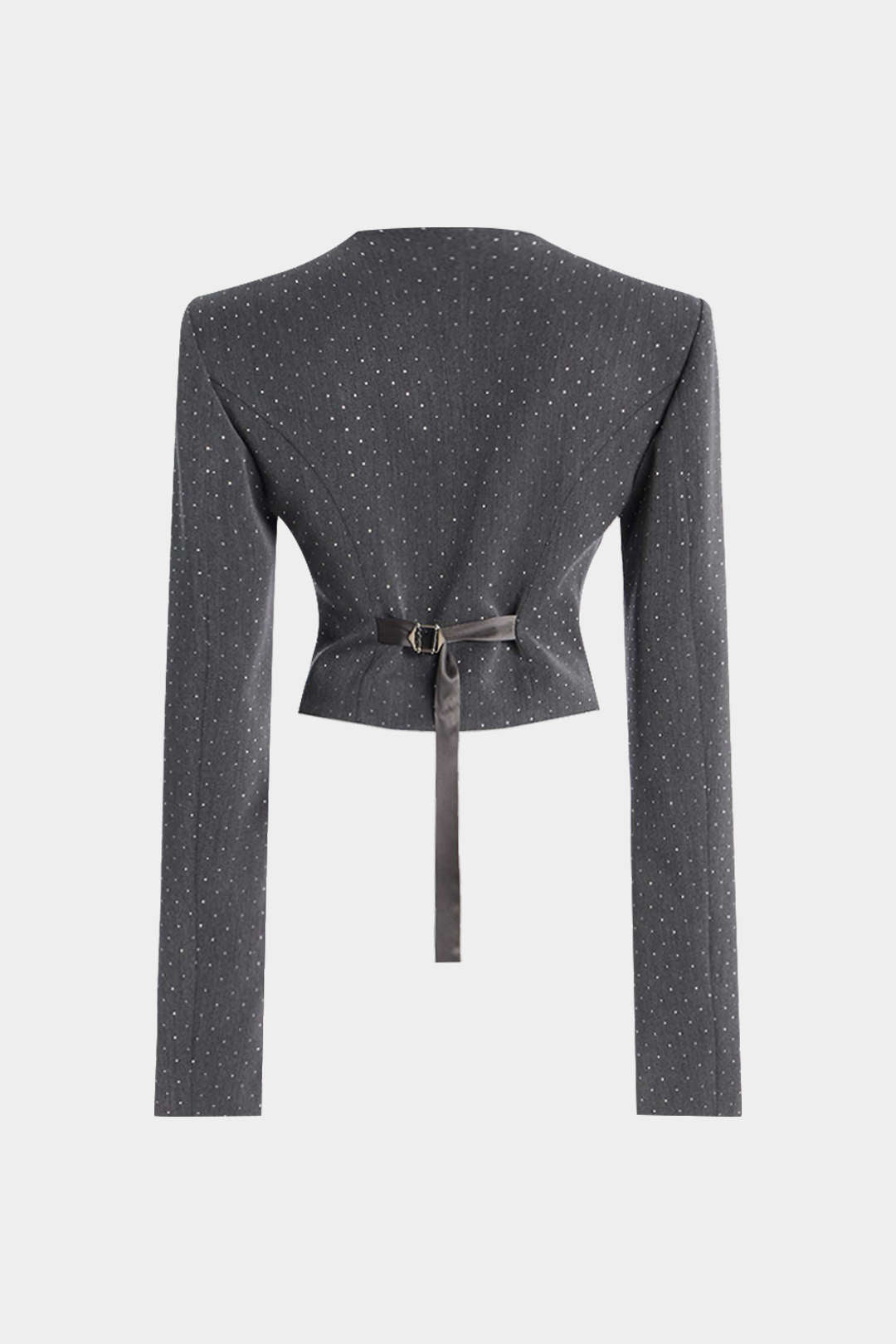 Diamond Print Zipper Belted Long-Sleeve Top