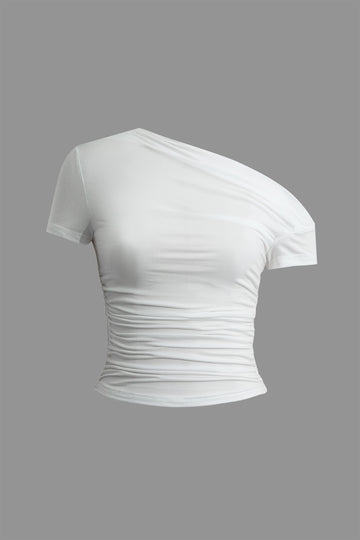 Basic Asymmetrical Ruched T-shirt