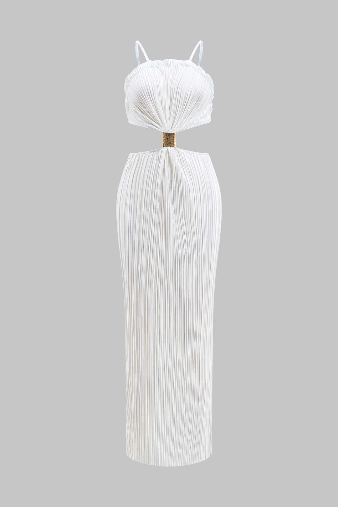 Solid Pleated Slit Maxi Dress