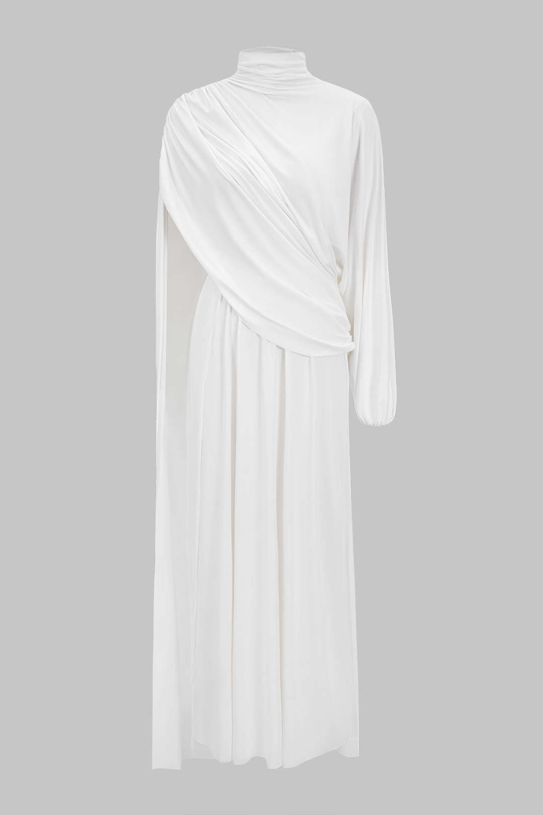 Mock Neck Asymmetrical Ruched Long-Sleeve Top And High Split Skirt Set