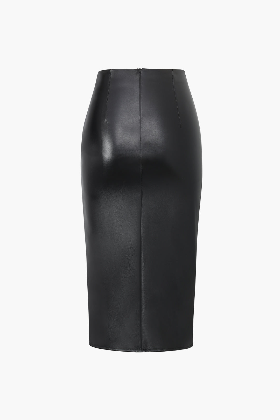 Faux Leather Wrap Ruched Midi Skirt – Micas
