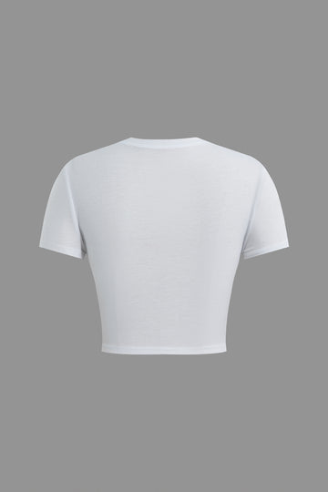 Letter Rhinestone Crop T-Shirt