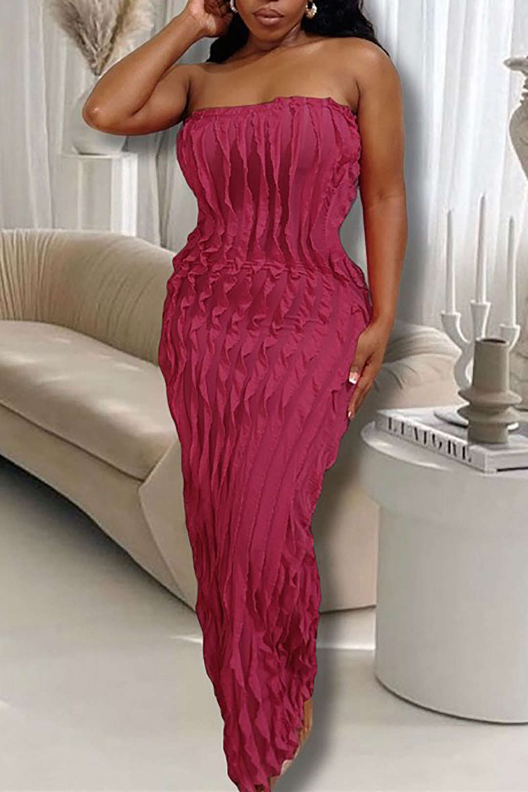 Textured Strapless Maxi Dress