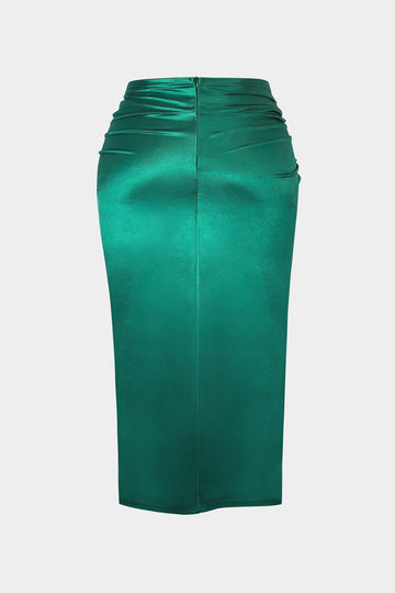 Plus Size Satin Twist Knot High Waist Skirt