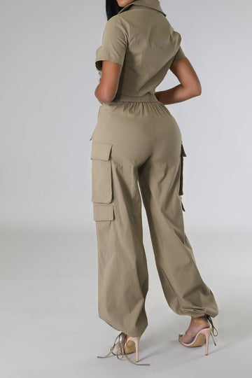 Twist Crop Shirt And Flap Pocket Pants Set