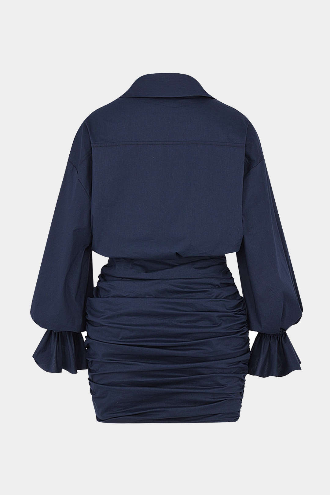 Plus Size Ruched V-Neck Drawstring Ruffle Long Sleeve Mini Dress