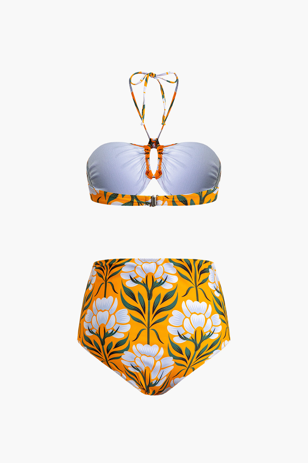 Floral Print Tie Halter Bikini And Wrap Knot Skirt Swimsuit Set
