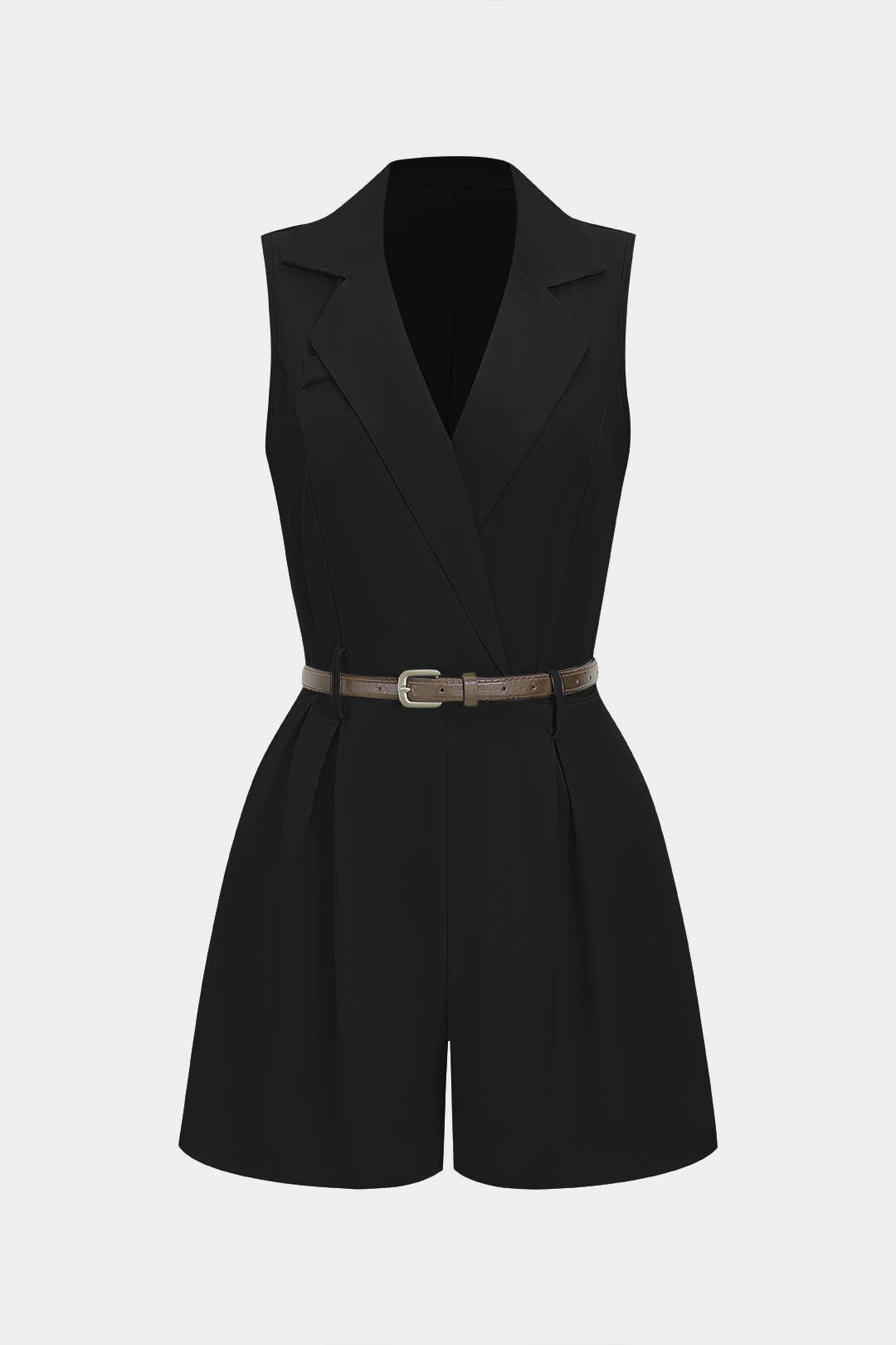 V-Neck Belted Ruched Sleeveless Romper