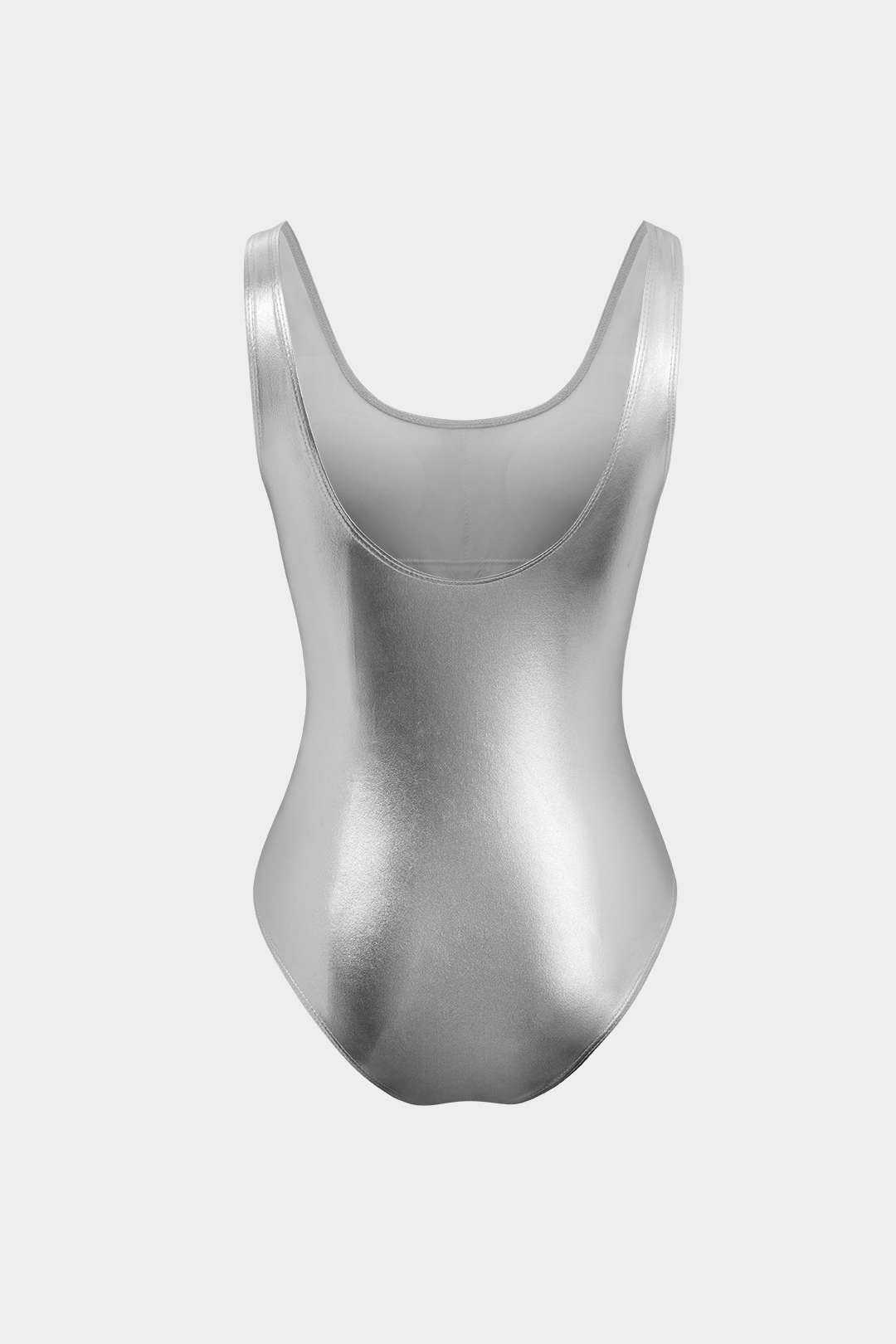 Traje de baño de una pieza con cuello redondo metálico con control de barriga