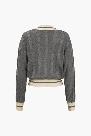 Bloc de couleur Print Button Pull Sweater