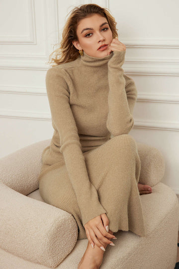 Basic Solid Mock Neck Sweater And Skirt Set