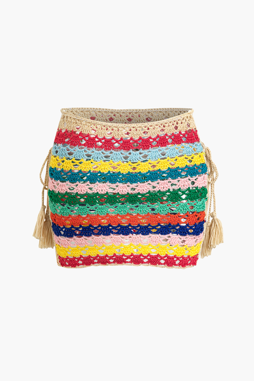 Rainbow Crochet Tassel Knit Mini Skirt