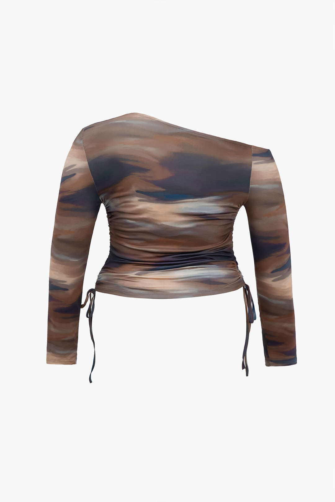 Plus Size Abstract Print Ruched Tie-Up Long-Sleeve Top