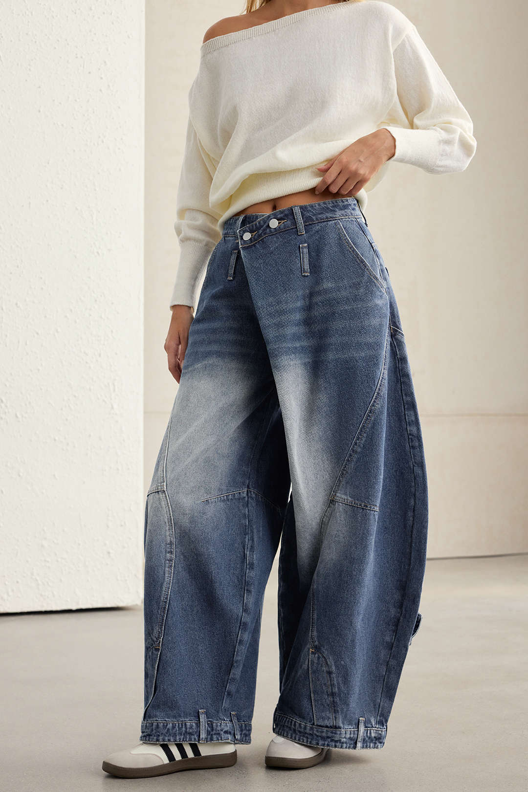 Denim Washed High Waist Barrel Jeans