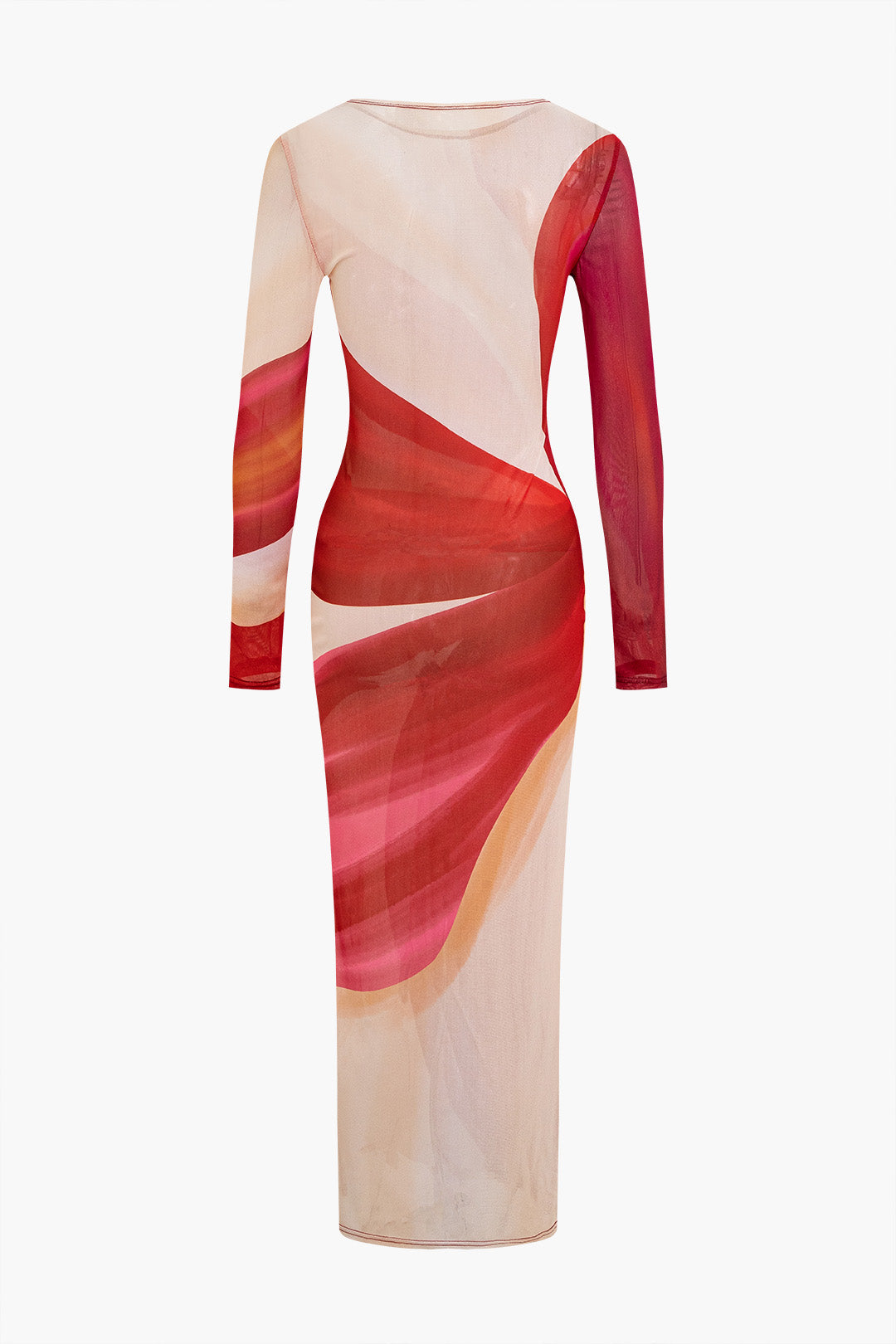 Abstract Print Mesh Maxi Dress