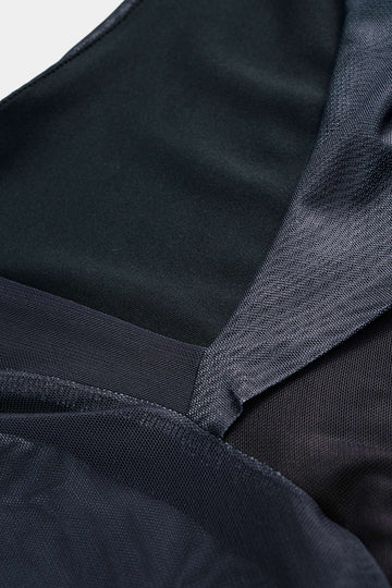 Mesh Colorblock Print Asymmetrical Ruched Long-Sleeve Mini Dress