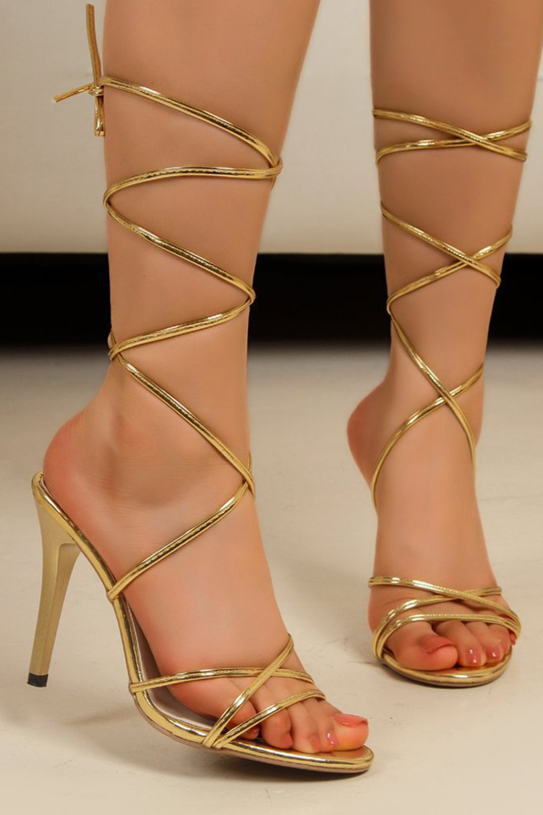 Crossed Strappy Pointed Toe Heels