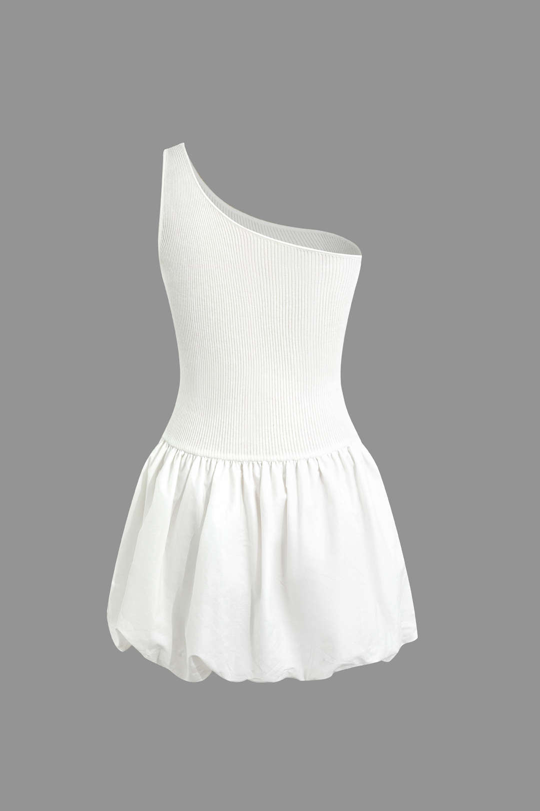 One-Shoulder Ribbed Puff Hem Mini Dress
