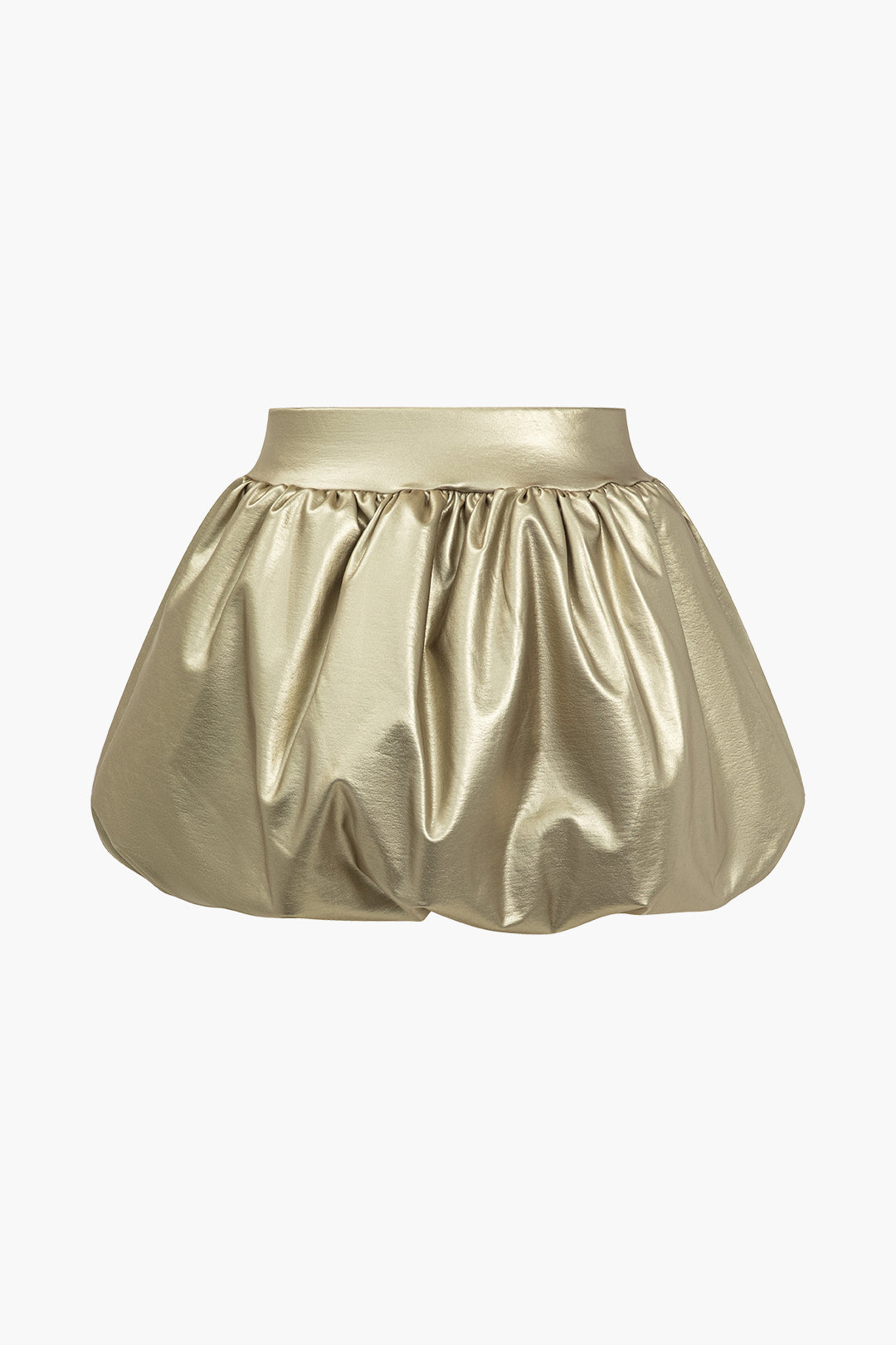 Solid Faux Leather Ruched Puff Skirt