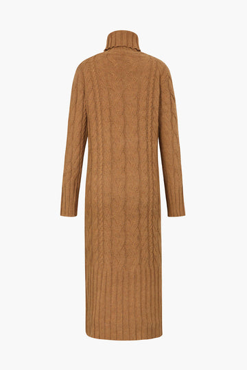 Turtleneck Cable Knit Sweater Dress