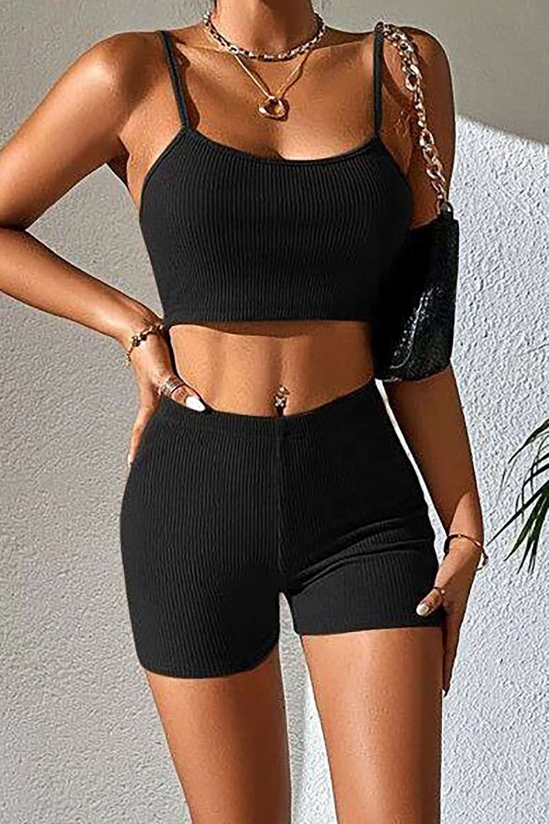Solid Cami Top And Shorts Set