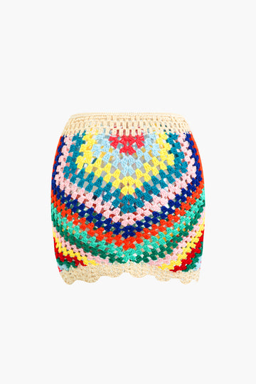 Colorful Crocheted Tassel Mini Skirt