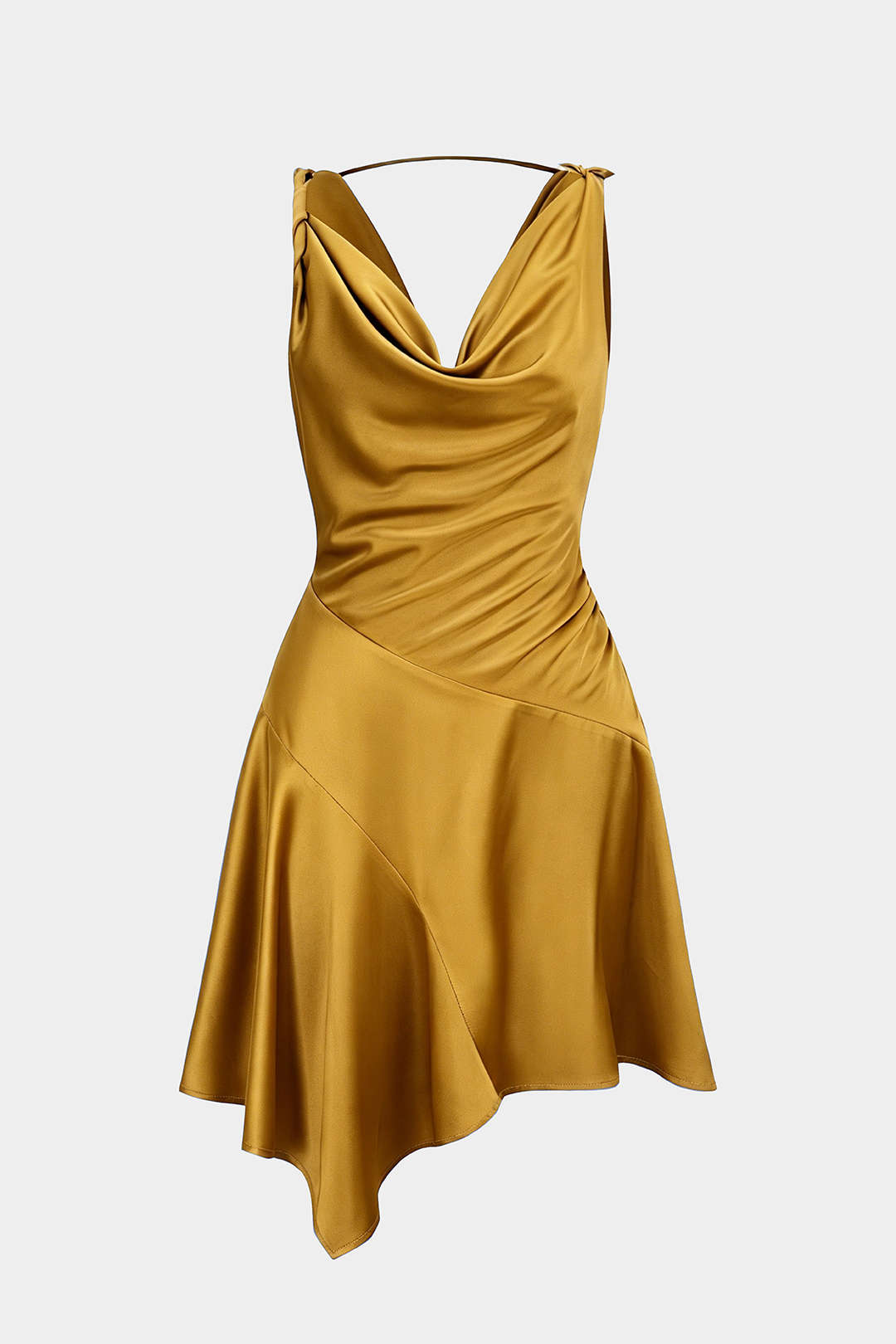 satin asymmetrical sleeveless mini dress Asymmetric Draped Satin Mini Dress – Hadid Fashion main image 0